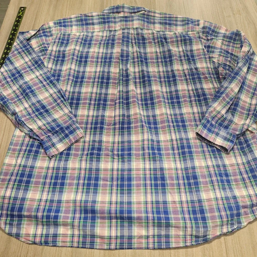 Ralph Lauren Mens 4XB Plaid Button Down Shirt Blue Pink Cotton Stretch Longsleev